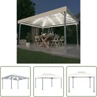 The Living Store Pavillon mit LED-Lichterkette 400x300 cm Cremeweiß Aluminium