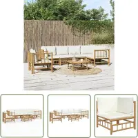 The Living Store 7-tlg. Garten-Lounge-Set mit Cremeweißen Kissen Bambus