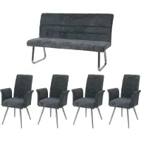 Mendler Esszimmer-Set MCW-G55, 4er-Set Stuhl mit Armlehne+Sitzbank 160cm, Edelstahl gebürstet Stoff/Textil Chenille blau-grün
