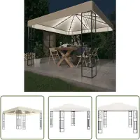 The Living Store Pavillon mit LED-Lichterkette 3x3 m Creme Stoff