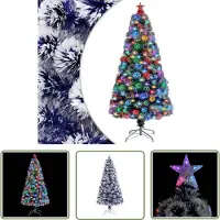 The Living Store Künstlicher Weihnachtsbaum mit LED Weiß & Blau 120 cm Glasfaser