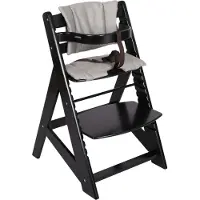 Buxibo Holz-Wachstumsstuhl für Kinder – inklusive Esstablett – verstellbarer Hochstuhl für Komfort – inklusive Kissen – 48x58x80cm – Schwarz