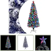 The Living Store Künstlicher Weihnachtsbaum mit LED Weiß & Blau 180 cm Glasfaser