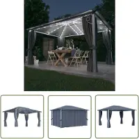 The Living Store Pavillon mit Vorhängen & LED-Lichterkette 4x3 m Anthrazit Alu