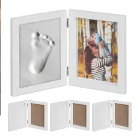 Relaxdays 4 x Babybilderrahmen mit Gipsabdruck Weiß