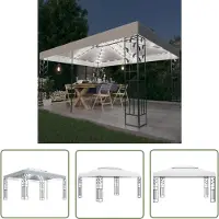 The Living Store Pavillon mit Doppeldach & LED-Lichterkette 3x4 m Weiß