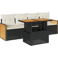 vidaXL 5tlg. Garten-Sofagarnitur mit Kissen Schwarz Poly Rattan Akazie