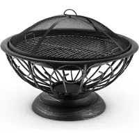 Blumfeldt 2-in-1 Feuerschale - Feuerkorb, Terassenofen, Gartengrill, Gitternetz für Funkenschutz, brünierter Stahl, Ascherost, Schürhaken, antikes Design, 75 x 60 cm (ØxH), Stil: Tulip, schwarz