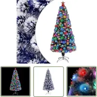 The Living Store Künstlicher Weihnachtsbaum mit LED Weiß & Blau 150 cm Glasfaser