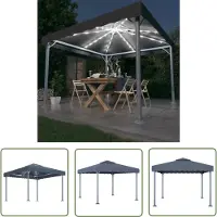 The Living Store Pavillon mit LED-Lichterkette 300x300 cm Anthrazit Aluminium