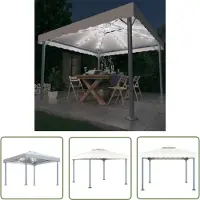 The Living Store Pavillon mit LED-Lichterkette 300x300 cm Cremeweiß Aluminium