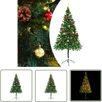 The Living Store Künstlicher Weihnachtsbaum mit Kugeln und LEDs Grün 180 cm
