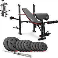 Hop-Sport zusammenklappbare Hantelbank HS-1055 mit Curlpult, Butterfly und Beincurler Inkl. 59 kg Hantelset + Langhantelstange