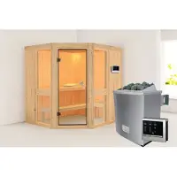 Karibu Sauna Innensauna Amelia 1 Eckeinstieg Ofen 9 kW externe Strg easy 196x170x198 cm ohne Dachkranz