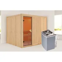 Karibu Sauna Innensauna Gobin Fronteinstieg Ofen 9 kW integr. Strg 231x196x198 cm ohne Dachkranz mit Bronzierte Tür