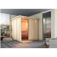 Karibu Sauna Innensauna Rodin Fronteinstieg ohne Zubehör 210x210x202 cm mit Dachkranz mit Bronzierte Tür