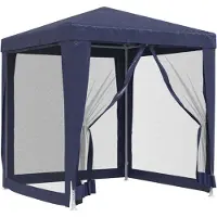 The Living Store Partyzelt mit 4 Mesh-Seitenwänden Blau 2x2 m HDPE