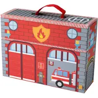 Playtive Spielkoffer Feuerwehrstation 13-teilig tragbar große Spielfläche spi...