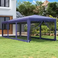 The Living Store Partyzelt mit 8 Mesh-Seitenwänden Blau 3x9 m HDPE