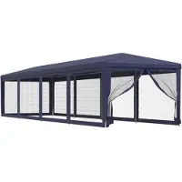 The Living Store Partyzelt mit 10 Mesh-Seitenwänden Blau 3x12 m HDPE