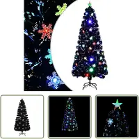 The Living Store Weihnachtsbaum mit LED-Schneeflocken Schwarz 180 cm Fiberoptik