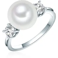 Lulu & Jane Perlen-Ring Messing Zirkonia Muschelkernperle in silber | Gr.: 56