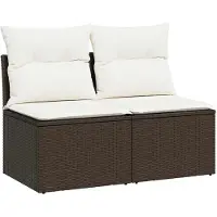 vidaXL 2-tlg. Garten-Sofagarnitur mit Kissen Braun Poly Rattan Akazie