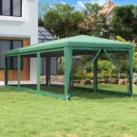 The Living Store Partyzelt mit 8 Mesh-Seitenwänden Grün 3x9 m HDPE