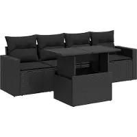 vidaXL 5-tlg. Garten-Sofagarnitur mit Kissen Schwarz Poly Rattan