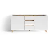 ByLiving Kommode Valentin, Sideboard Breite 160 cm, matt weiß, Applikation in Eichen-Optik
