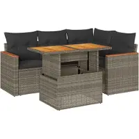 vidaXL 5-Tlg Garten-Sofagarnitur mit Kissen Grau Poly Rattan Akazie 3327483