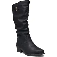 Rieker Damen Stiefel Blockabsatz Langschaft Raffung Zierschnalle 73191, Größe:40 EU, Farbe:Schwarz