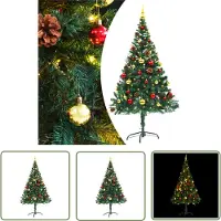 The Living Store Künstlicher Weihnachtsbaum mit Kugeln und LEDs Grün 150 cm
