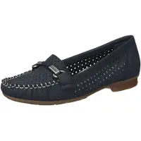 Rieker Mokassin , Damen, Gr. 37, blau (dunkelblau), Nubuklederimitat, Schuhe Mokassin, Slipper, Sommerschuh mit toller Schmuckspange