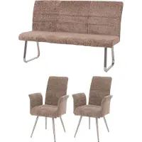 Mendler Esszimmer-Set MCW-G55, 2er-Set Stuhl mit Armlehne+Sitzbank 160cm, Edelstahl gebürstet Stoff/Textil Chenille braun