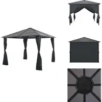 vidaXL Gartenpavillon mit Vorhang Aluminium 3×3 m Schwarz - Pavillons & Partyzelte