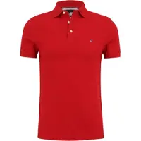 Tommy Hilfiger Herren Poloshirt Kurzarm 1985 Slim Fit, Mehrfarbig (Medium Red),