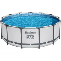 Bestway Steel Pro MAX Aufstellpool Komplett-Set mit Filterpumpe Ø 396 x 122 cm, lichtgrau, rund