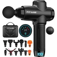 FITAGE Massage Gun Professional - 12 Aufsätze - 30 Modi - Schwarz