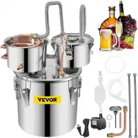 Vevor Destilliergerät 11,36 L Wasserdestillierer Wasserdispenser Edelstahl Destillateur mit 2 Kondensationsfass Destiller Zubehör
