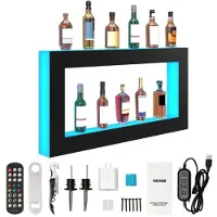 Vevor Barregal Weinregal, LED-beleuchtetes Hausbarregal mit RF-Fernbedienung und App-Steuerung, 2 stufiges Getränkebeleuchtungsregal aus Acryl, 1210 x 600 x 114 mm Weinflaschenständer, quadratisch
