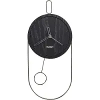 Beliani Wanduhr Schwarz MDF und Metall Oval Holzoptik mit Pendel Zeigern Sekundenzähler Batteriebetrieben ohne Zahlen Indizes Retro-Design Pendeluhr