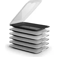 Unyqoos stapelbare Frischhaltedosen für Aufschnitt & Käse, 6× schwarz, 24,5×17×3 cm, BPA‑freier Kunststoff, abnehmbarer Deckel als Servierschale, mikrowellen-/gefrier-/spülmaschinengeeignet