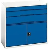 Bott Schubladenschrank verso, 3 Schübe, bis 75 kg je Schub, Flügeltür, Vollauszug, B 1050 x T 550 x H 1000 mm, Stahlblech, Grau-Blau