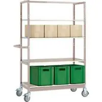 Manuflex Etagenwagen VARIMOBIL, Stahlblech, 4 höhenverstellbare Holzböden, bis 250 kg, Tiefe 500 mm