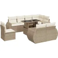 vidaXL 9-tlg. Garten-Sofagarnitur mit Kissen Beige Poly Rattan