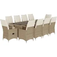 vidaXL 11-tlg. Garten-Bistro-Set mit Kissen Beige Poly Rattan