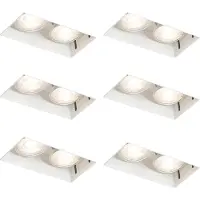 QAZQA - Modern Set mit 6 Einbaustrahlern weiß GU10 50mm 2-flammig ohne Rahmen - Oneon - Stahl Rechteckig - LED geeignet GU10