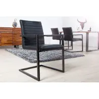 Riess Industrial Freischwinger Stuhl LOFT antik schwarz mit Armlehne Eisengestell Esszimmerstuhl Essstuhl Stuhl