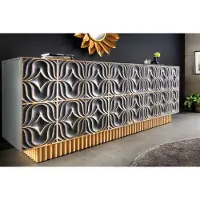 Riess Handgefertigtes Sideboard PIAZZA SAN MARCO 180cm grau gold Mangoholz massiv 3D-Design Kommode Schrank